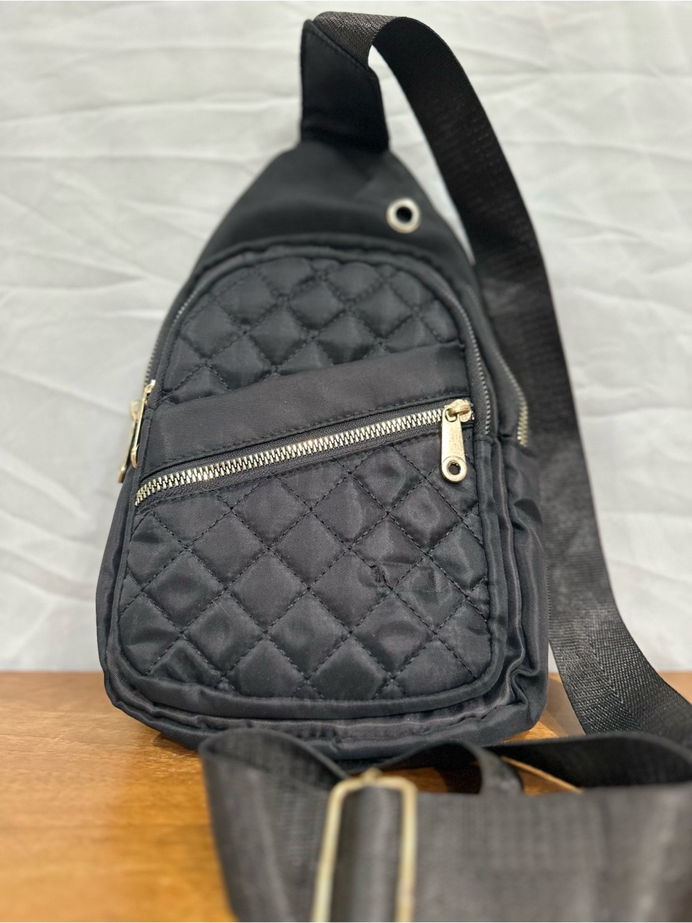 Black Quilted Crossbody Sling Bag - Compact Shoulder Bag